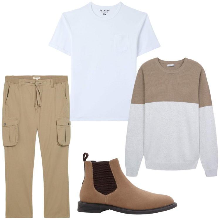 Outfit uomo - I cargo multifunzionali. Stile Casual per Tutti i giorni. Abbinamento con stivali e stivaletti, pantaloni cargo, maglieria, t-shirt.