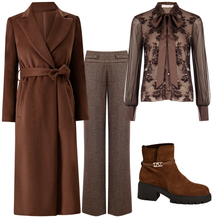 Outfit donna - Total look #2255956. Stile Chic per Tutti i giorni. Abbinamento con camicie, pantaloni, cappotti, stivaletti.