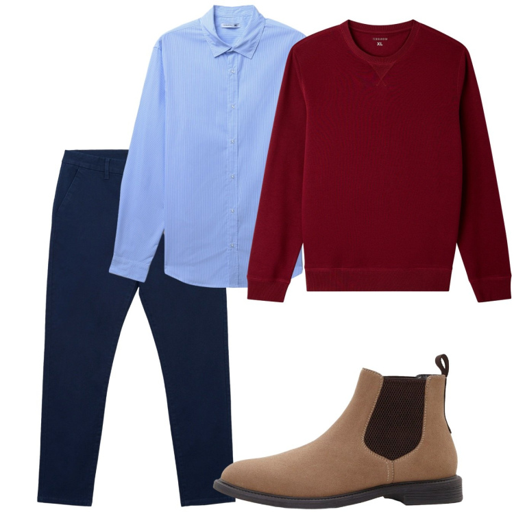 Outfit uomo - Settembre. Stile Casual per Tutti i giorni. Abbinamento con stivali e stivaletti, felpe, pantaloni chino, camicie.