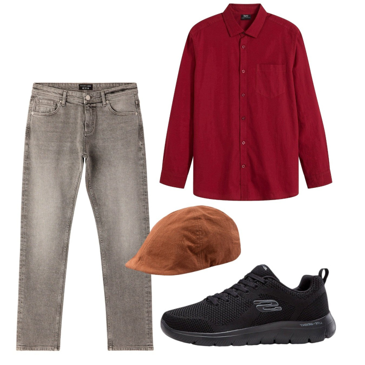 Outfit uomo - Settembre. Stile Casual per Tutti i giorni. Abbinamento con sneakers, camicie, jeans, cappelli con visiera.