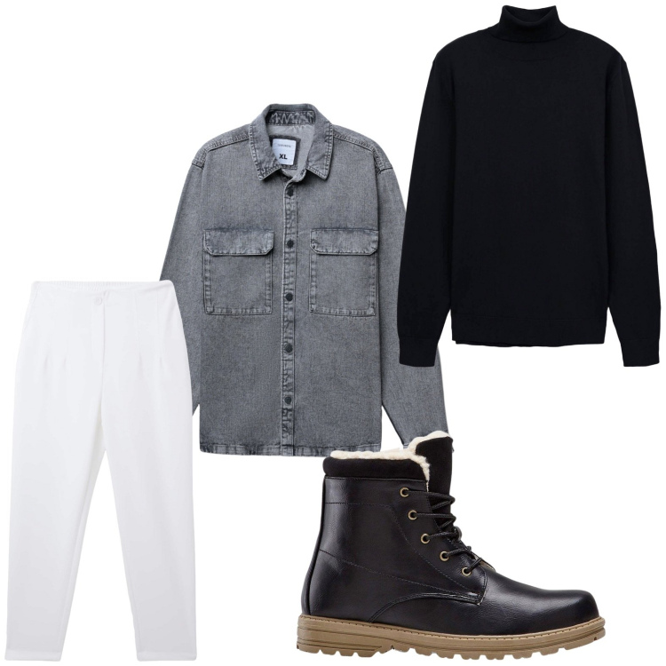Outfit uomo - Stile basico. Stile Casual per Tutti i giorni. Abbinamento con stivali e stivaletti, pantaloni chino, cappotti, maglieria.
