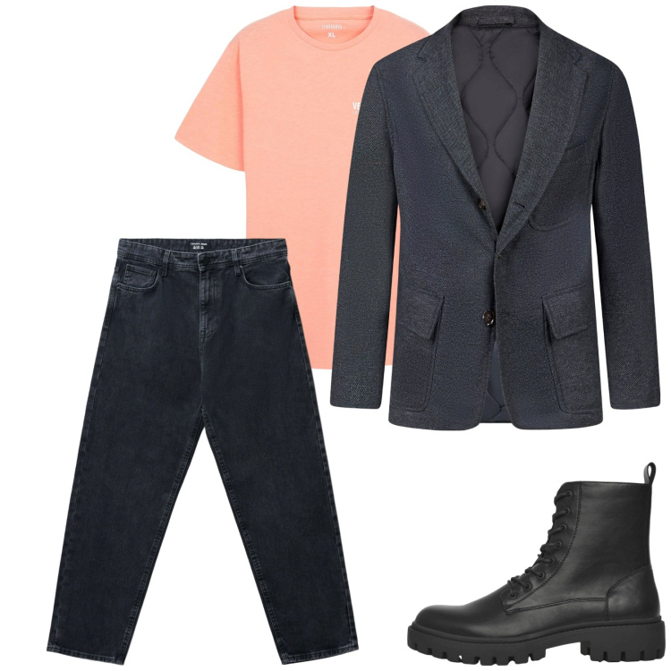Outfit uomo - Total look #2255965. Stile Casual per Sport. Abbinamento con t-shirt, anfibi, jeans, giacche.
