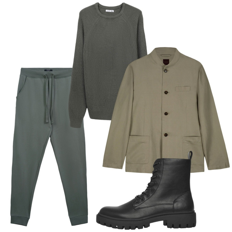 Outfit uomo - Fall. Stile Casual per Tutti i giorni. Abbinamento con anfibi, pantaloni, maglieria, giacche.