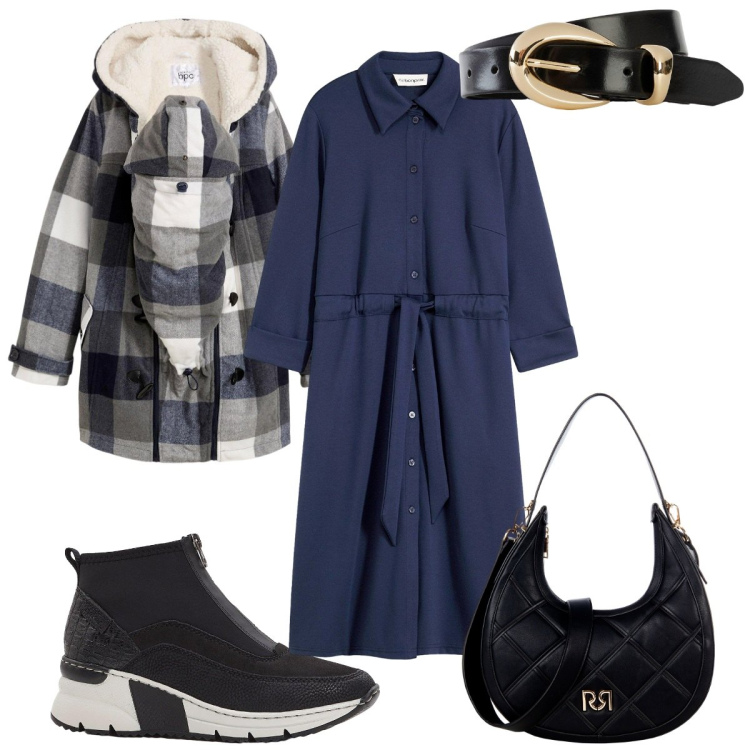 Outfit donna - Total look #2255982. Stile Trendy per Tutti i giorni. Abbinamento con blazer, cinture, vestiti chemisier, sneakers, borse a tracolla.