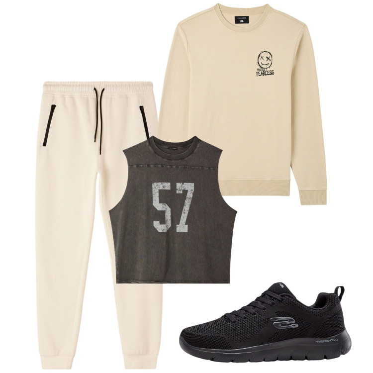 Outfit uomo - Sport. Stile Casual per Tutti i giorni. Abbinamento con sneakers, pantaloni, t-shirt sportive, felpe.