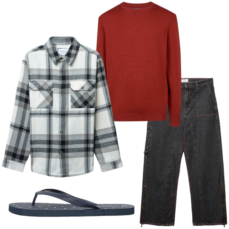 Outfit uomo - Giacca/camicia. Stile Trendy per Tutti i giorni. Abbinamento con sandali, cappotti, jeans dritti, maglieria.