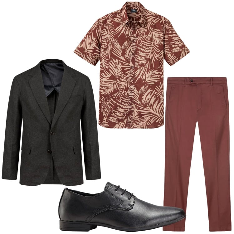 Outfit uomo - La camicia con stampa. Stile Trendy per Cerimonia. Abbinamento con scarpe stringate, camicie a manica corta, giacche, pantaloni chino.