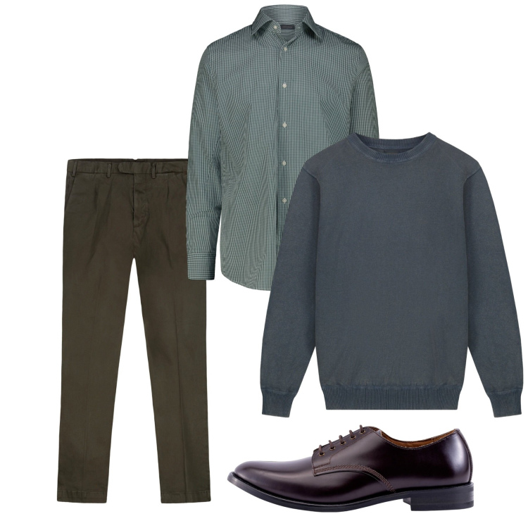 Outfit uomo - Settembre. Stile Casual per Tutti i giorni. Abbinamento con pantaloni, scarpe stringate, maglieria, camicie.