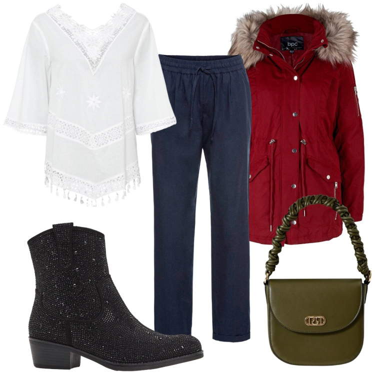 Outfit donna - Total look #2256000. Stile Etnico per Tutti i giorni. Abbinamento con parka, pantaloni, tuniche, stivaletti texani, borse a mano.