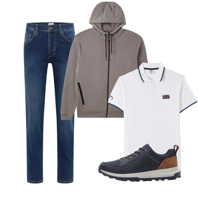 Outfit uomo - Settembre. Stile Casual per Tutti i giorni. Abbinamento con jeans dritti, sneakers, polo, felpe con cappuccio.