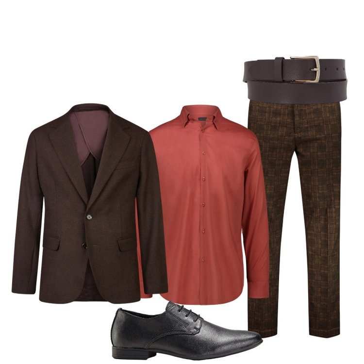 Outfit uomo - Total look #2256011. Stile Trendy per Ufficio. Abbinamento con scarpe stringate, giacche, pantaloni, camicie, cinture.