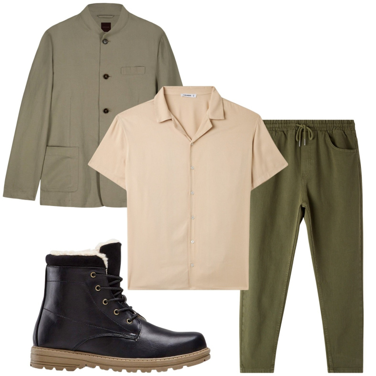Outfit uomo - Casual chic. Stile Casual per Tutti i giorni. Abbinamento con stivali e stivaletti, camicie a manica corta, pantaloni, giacche.