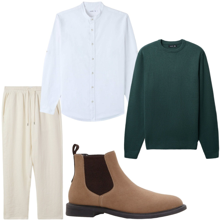 Outfit uomo - Mood autunnale. Stile Casual per Tutti i giorni. Abbinamento con stivali e stivaletti, camicie, pantaloni, maglieria.