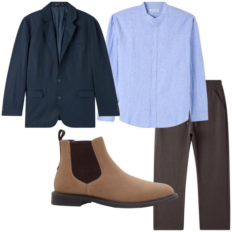 Outfit uomo - Classico. Stile Trendy per Ufficio. Abbinamento con stivali e stivaletti, pantaloni, camicie, giacche.