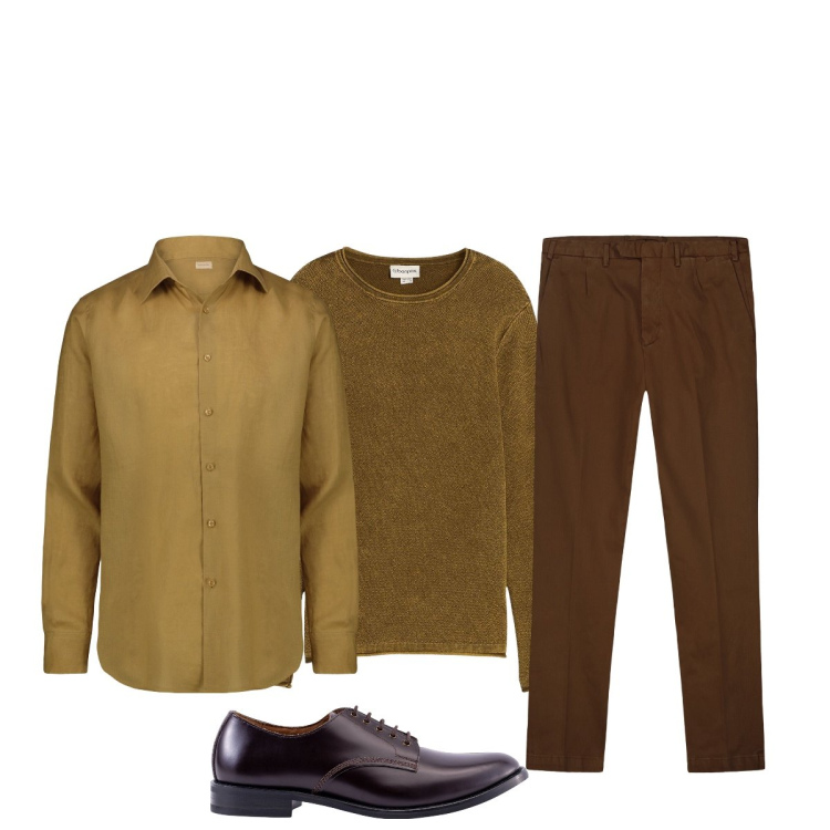 Outfit uomo - Total look #2256032. Stile Trendy per Ufficio. Abbinamento con maglieria, pantaloni, scarpe stringate, camicie.