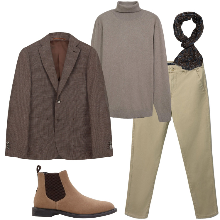 Outfit uomo - In ufficio. Stile Urban per Ufficio. Abbinamento con stivali e stivaletti, pantaloni chino, maglieria, giacche, sciarpe.