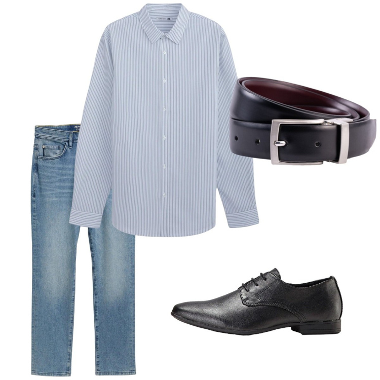 Outfit uomo - Settembre. Stile Casual per Tutti i giorni. Abbinamento con scarpe stringate, jeans slim fit, camicie, cinture.