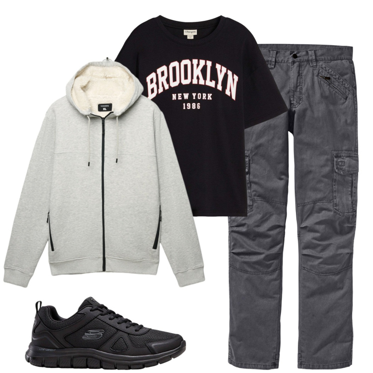 Outfit uomo - Total look #2256052. Stile Casual per Tutti i giorni. Abbinamento con t-shirt, pantaloni cargo, sneakers, felpe con cappuccio.