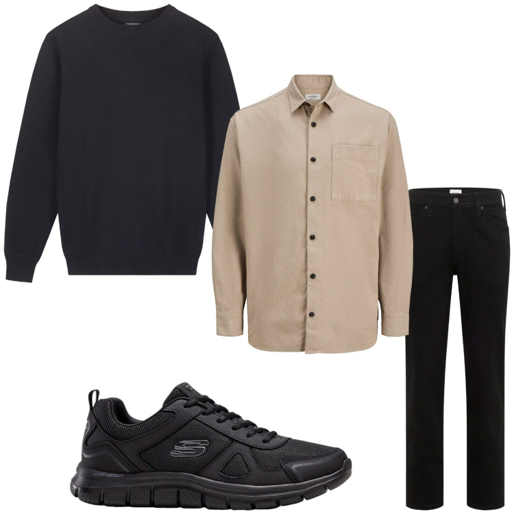 Outfit uomo - Sporty glam. Stile Casual per Tutti i giorni. Abbinamento con sneakers, jeans dritti, camicie, maglieria.
