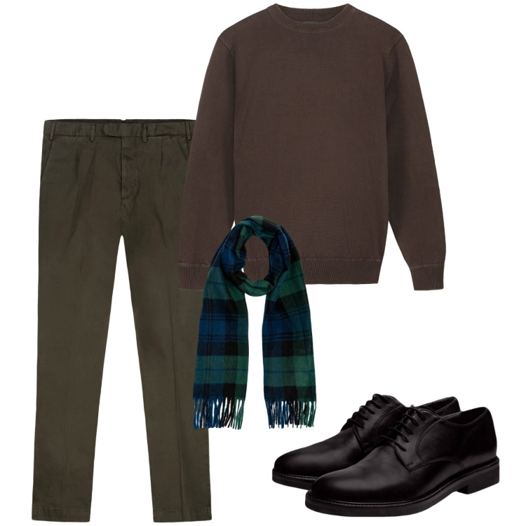 Outfit uomo - Autunno. Stile Casual per Tutti i giorni. Abbinamento con scarpe stringate, pantaloni, maglieria, sciarpe.