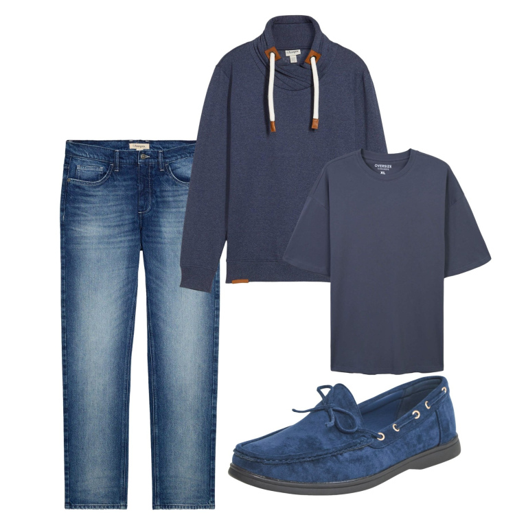 Outfit uomo - Pomeriggio. Stile Casual per Tutti i giorni. Abbinamento con jeans dritti, felpe, t-shirt, scarpe stringate.