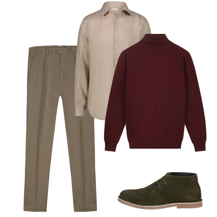 Outfit uomo - Autunno. Stile Casual per Tutti i giorni. Abbinamento con camicie, pantaloni, stivali e stivaletti, maglieria.