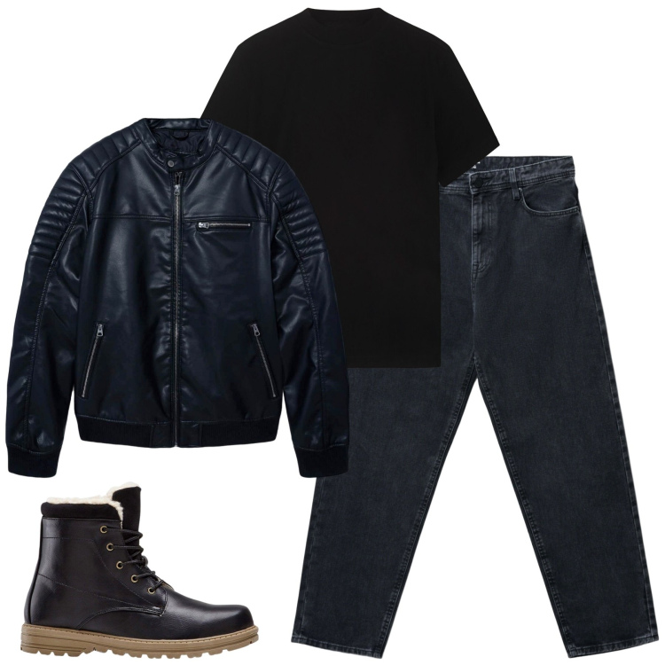 Outfit uomo - Total look #2256064. Stile Casual per Tutti i giorni. Abbinamento con stivali e stivaletti, giacche, jeans, t-shirt.