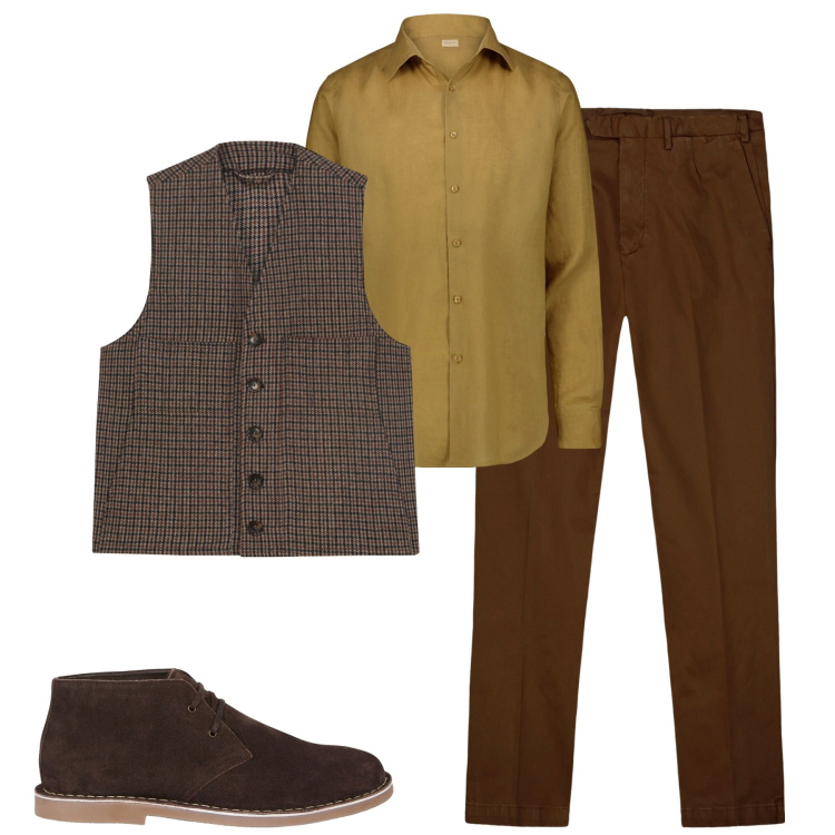 Outfit uomo - Total look #2256070. Stile Urban per Tutti i giorni. Abbinamento con pantaloni, camicie, stivali e stivaletti, gilet.