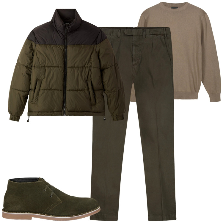 Outfit uomo - Total look #2256075. Stile Urban per Tutti i giorni. Abbinamento con bomber, pantaloni, maglieria, stivali e stivaletti.