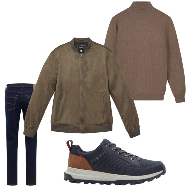 Outfit uomo - Bomber autunnale. Stile Casual per Tutti i giorni. Abbinamento con jeans dritti, sneakers, giacche, maglieria.
