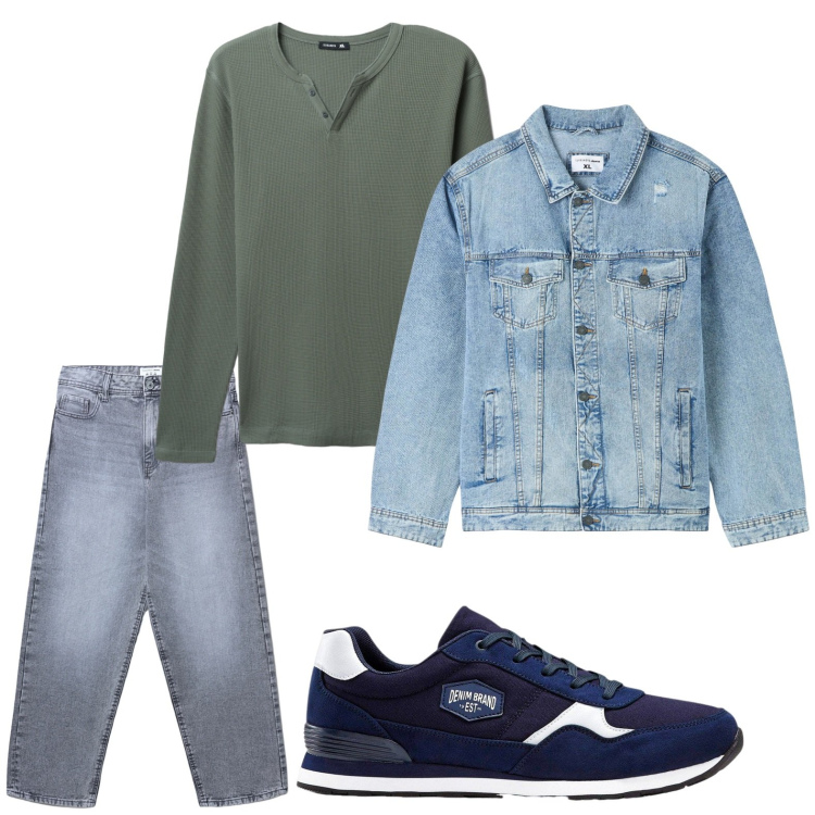 Outfit uomo - Denim. Stile Trendy per Tutti i giorni. Abbinamento con sneakers, jeans, t-shirt, giacche.