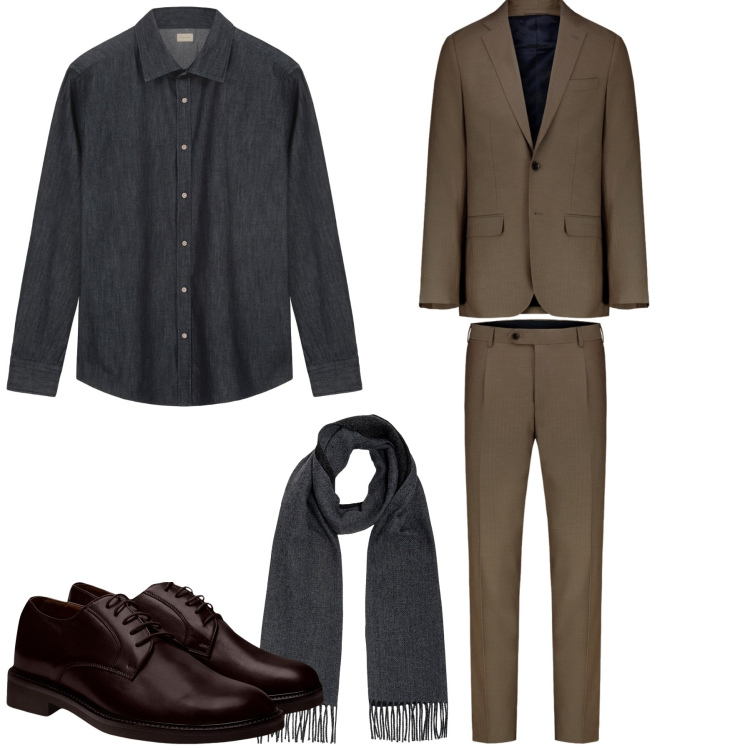 Outfit uomo - City. Stile Trendy per Tutti i giorni. Abbinamento con scarpe stringate, sciarpe, camicie, abiti.