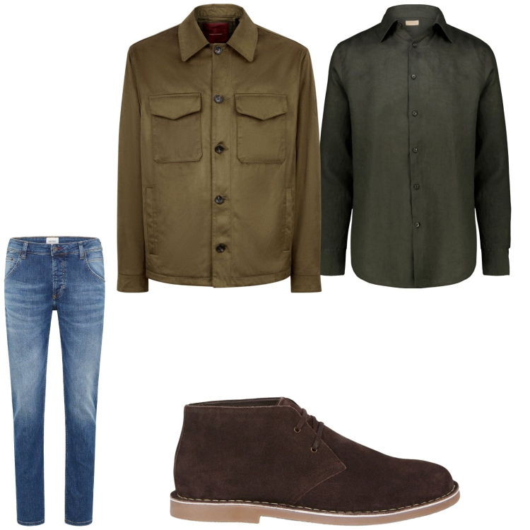 Outfit uomo - Stile autunnale. Stile Casual per Tutti i giorni. Abbinamento con jeans dritti, giacche, camicie, stivali e stivaletti.