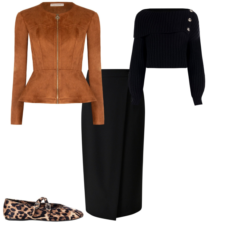 Outfit donna - Total look #2256090. Stile Trendy per Tutti i giorni. Abbinamento con gonne, ballerine, maglieria, blazer.