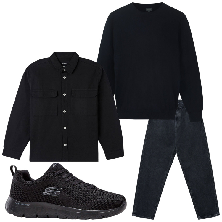 Outfit uomo - Nero. Stile Casual per Tutti i giorni. Abbinamento con sneakers, jeans, cappotti, maglieria.