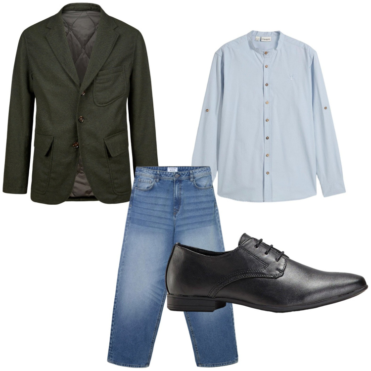 Outfit uomo - Classico. Stile Casual per Ufficio. Abbinamento con camicie, scarpe stringate, jeans, giacche.