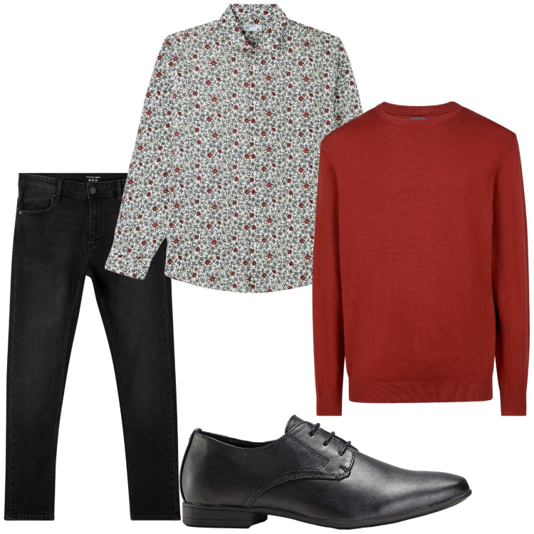 Outfit uomo - La camicia con stampa. Stile Casual per Tutti i giorni. Abbinamento con scarpe stringate, jeans skinny, camicie, maglieria.