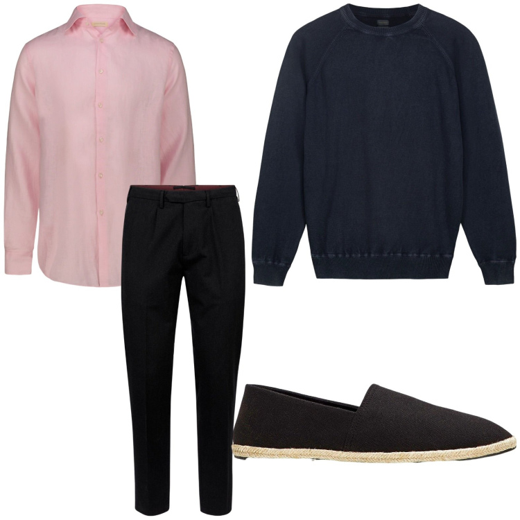 Outfit uomo - Casual. Stile Trendy per Tutti i giorni. Abbinamento con espadrillas, maglieria, pantaloni, camicie.