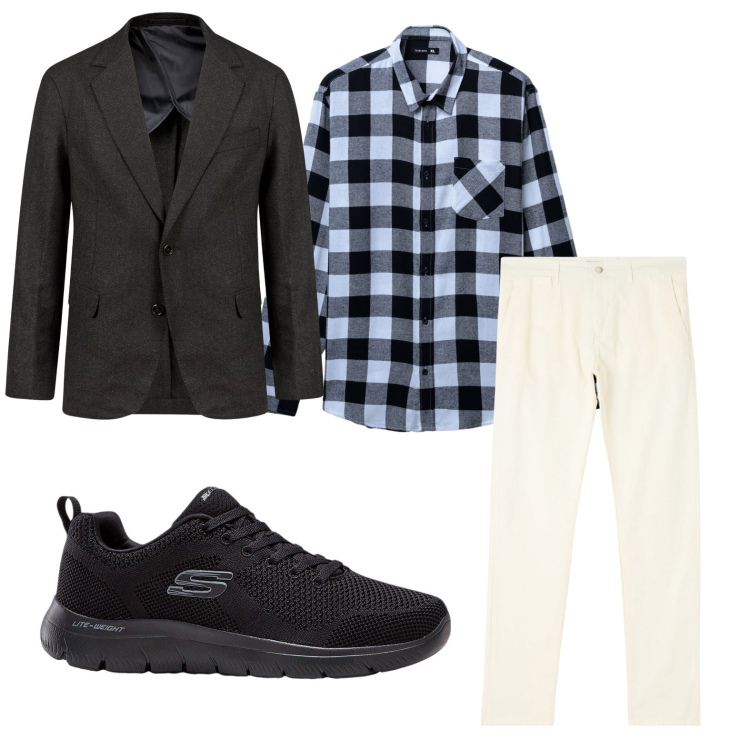 Outfit uomo - Trendy. Stile Trendy per Ufficio. Abbinamento con sneakers, pantaloni chino, camicie, giacche.