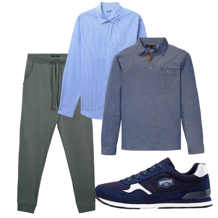 Outfit uomo - Fall. Stile Casual per Tutti i giorni. Abbinamento con sneakers, polo, pantaloni, camicie.