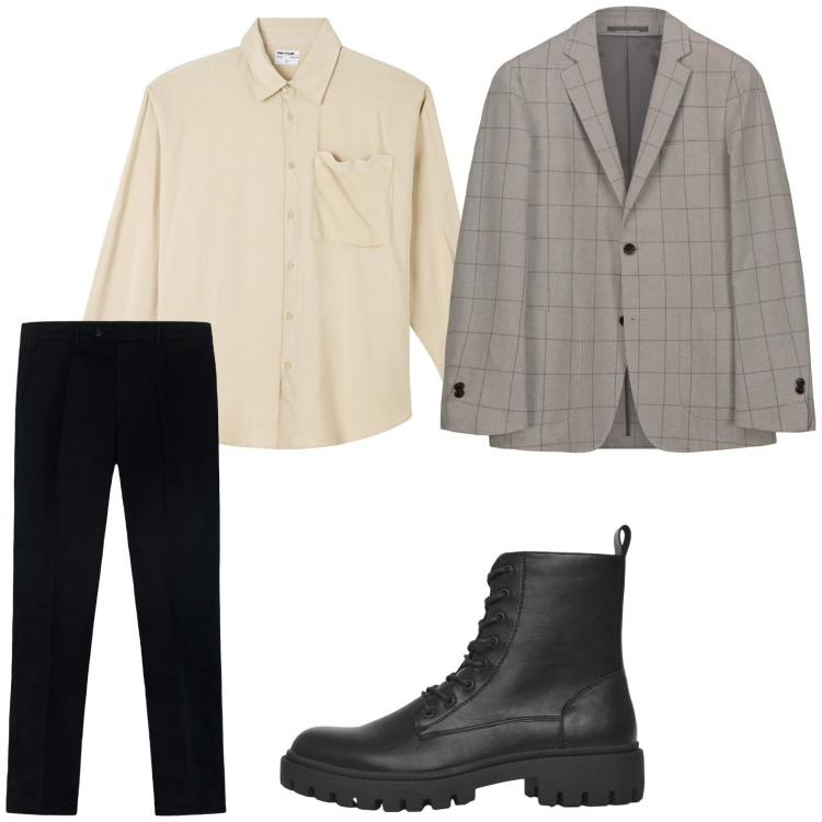 Outfit uomo - Urban. Stile Urban per Ufficio. Abbinamento con anfibi, camicie, giacche, pantaloni.