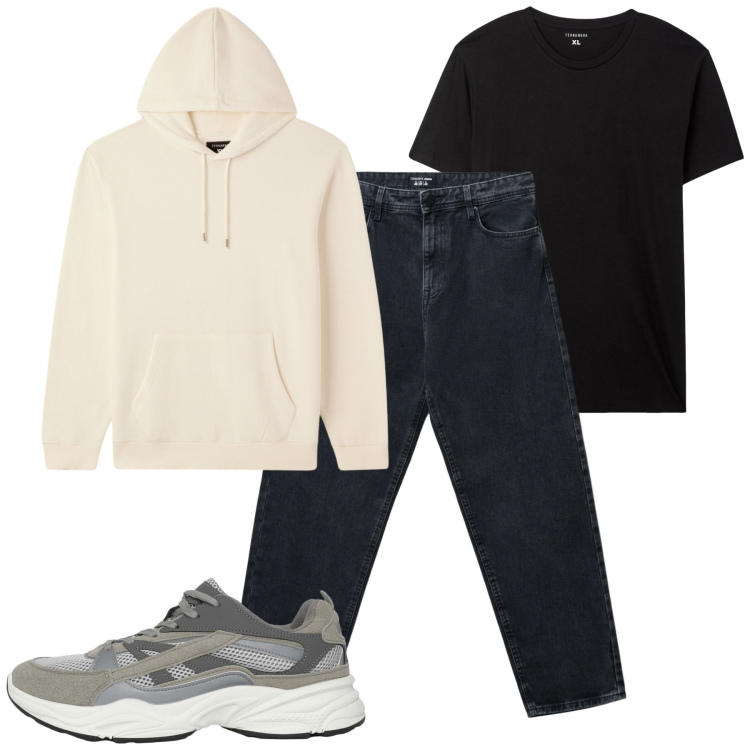 Outfit uomo - Total look #2256129. Stile Casual per Tutti i giorni. Abbinamento con t-shirt, sneakers, jeans, felpe con cappuccio.