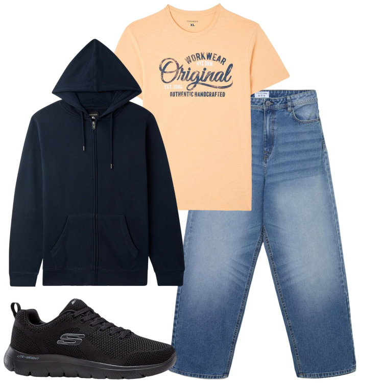 Outfit uomo - Total look #2256133. Stile Casual per Tutti i giorni. Abbinamento con sneakers, felpe con cappuccio, jeans, t-shirt.