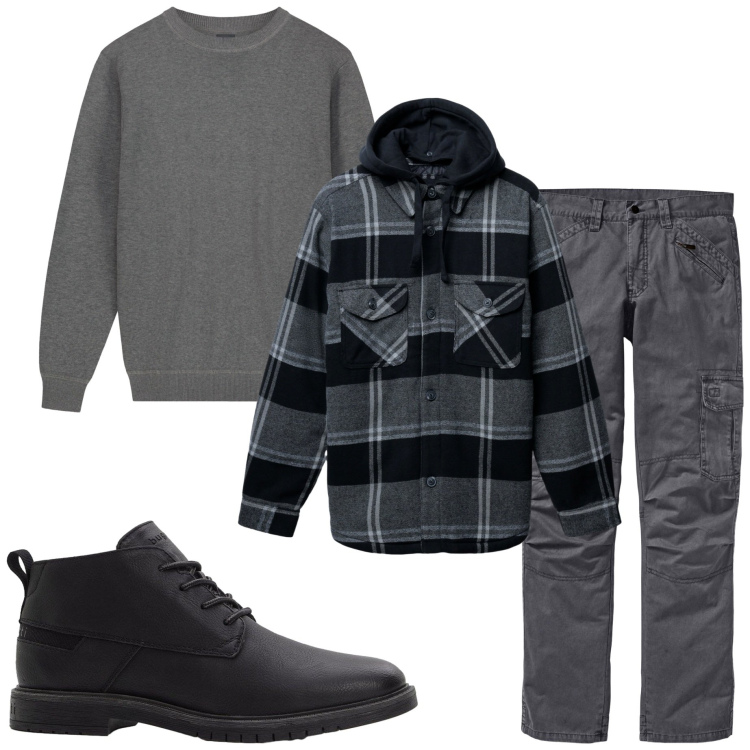 Outfit uomo - Casual style. Stile Casual per Tutti i giorni. Abbinamento con pantaloni cargo, stivali e stivaletti, giacche, maglieria.
