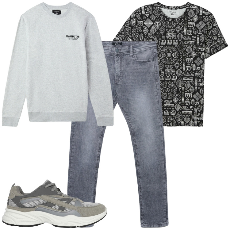 Outfit uomo - Total look #2256136. Stile Casual per Tutti i giorni. Abbinamento con felpe, sneakers, jeans skinny, t-shirt.