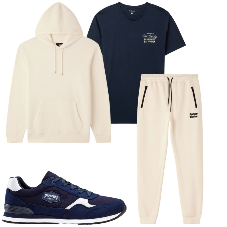 Outfit uomo - Corsa mattutina. Stile Casual per Sport. Abbinamento con sneakers, t-shirt, felpe con cappuccio, pantaloni.
