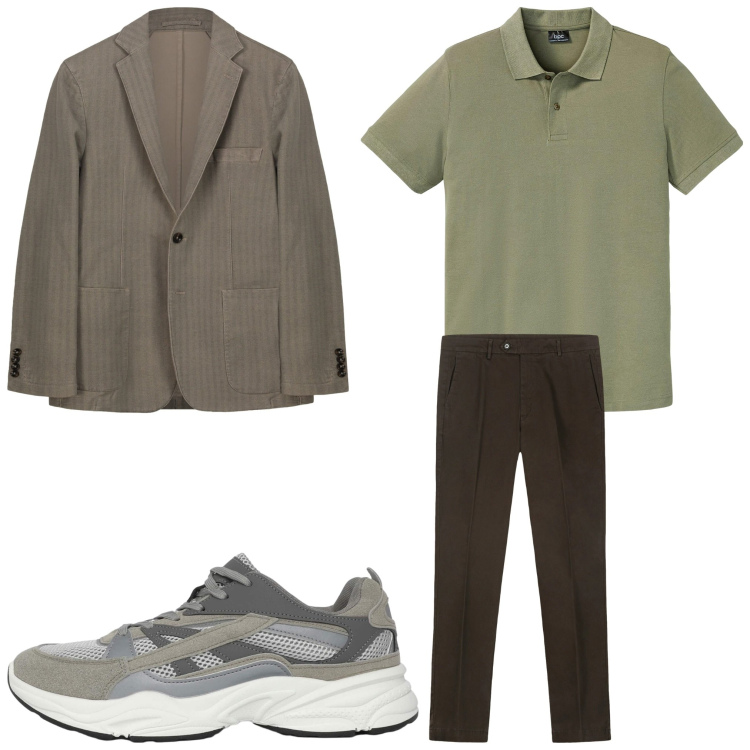 Outfit uomo - verde. Stile Business/Elegante per Ufficio. Abbinamento con polo, sneakers, giacche, pantaloni chino.
