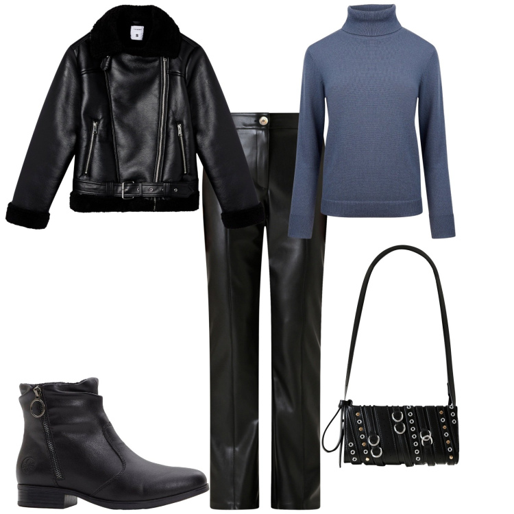 Outfit donna - Total look #2256149. Stile Rock per Serata fuori. Abbinamento con stivaletti, giacche, borse a spalla, pantaloni, maglieria.