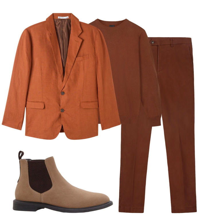 Outfit uomo - Total look #2256150. Stile Trendy per Tutti i giorni. Abbinamento con stivali e stivaletti, giacche, pantaloni chino, maglieria.