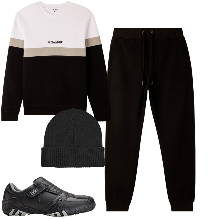 Outfit uomo - Sporty. Stile Casual per Tutti i giorni. Abbinamento con scarpe sportive, pantaloni, felpe, berretti.
